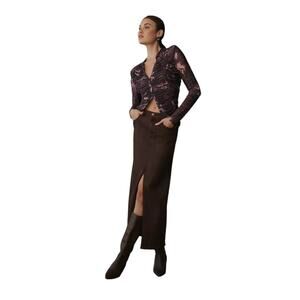 NWT Pilcro Collared Mesh Buttondown Shirt Dark Purple Floral Leaves Size XS